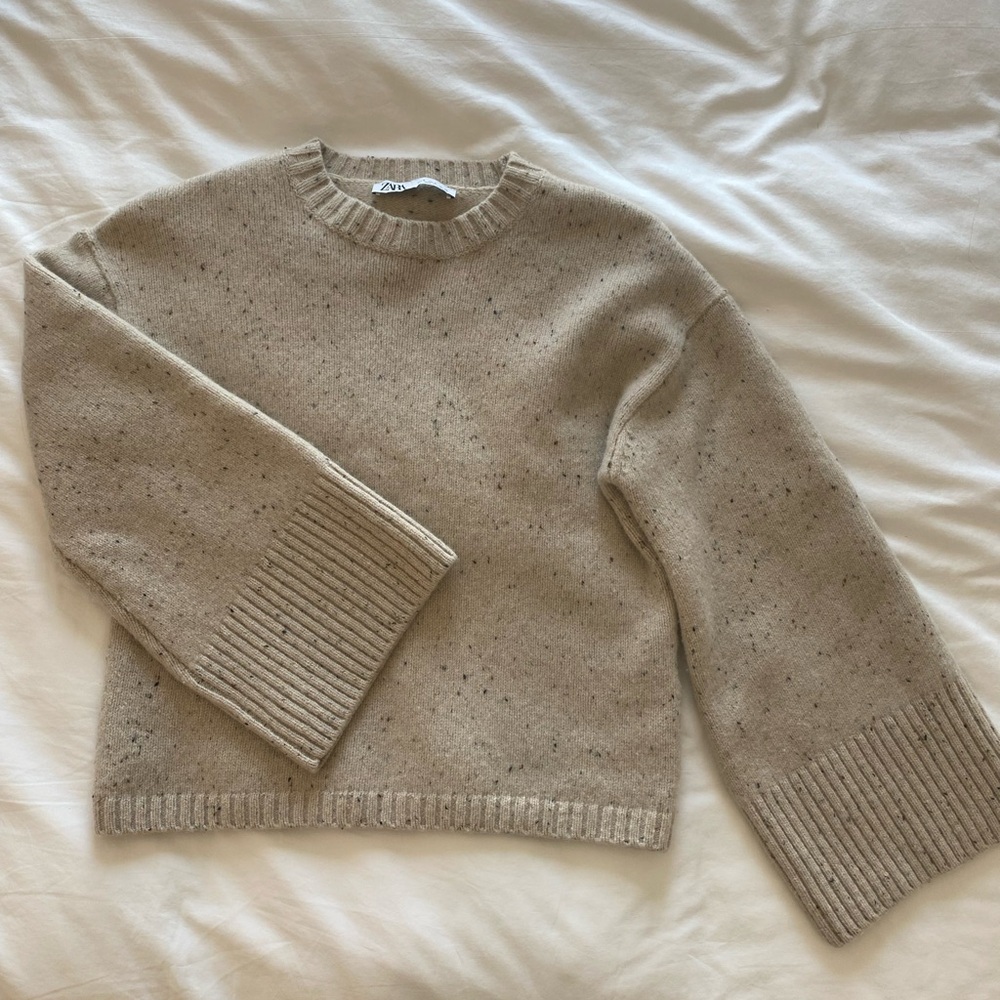 Wool wide sleeve knit crewneck sweater S